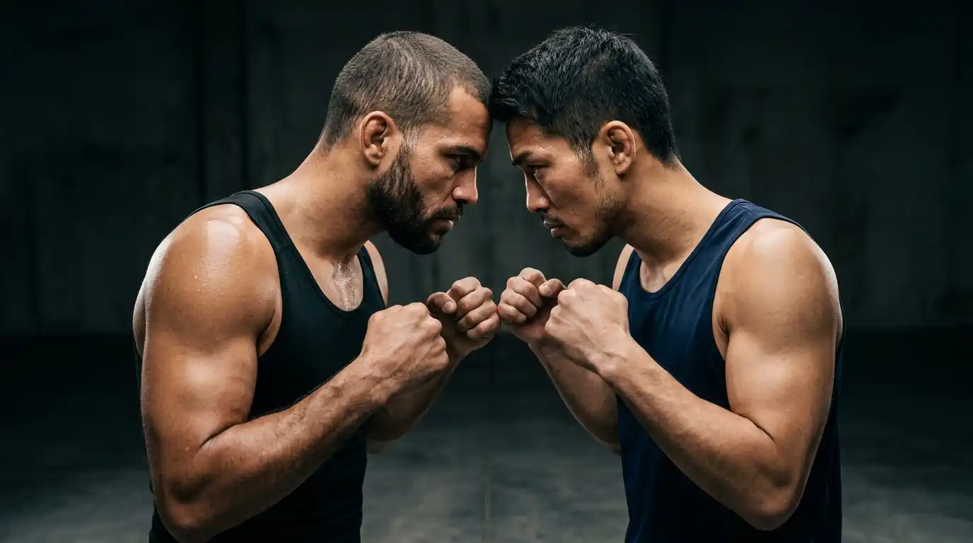 Due campioni si sfidano sguardo a sguardo prima di un title fight equilibrato