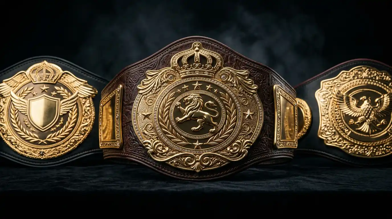 Cinture dei titoli mondiali di pugilato esposte prima di un title fight